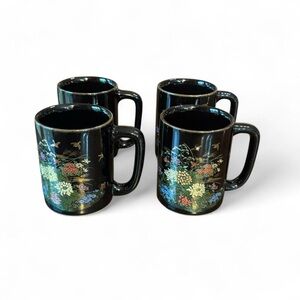 Black vintage Japanese Coffee Mugs - Set of 4